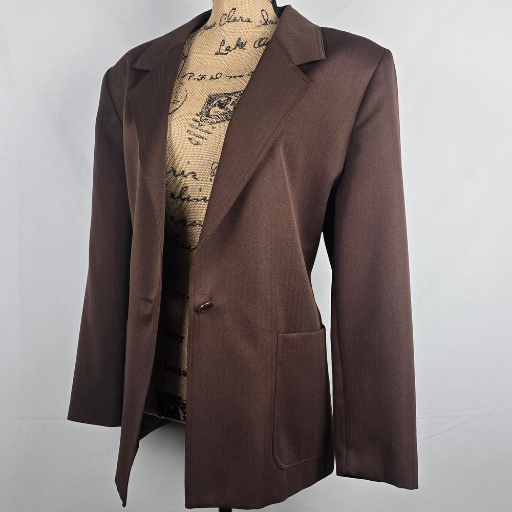 Vintage Da-Rue of California Brown Herringbone Blazer Jacket Size 18 Made in USA